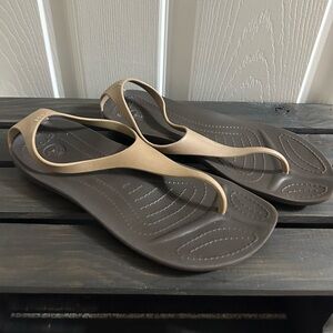 Crocs Sexi Flip 2 Tone Brown Thong Women’s Sandals Size 6 RARE